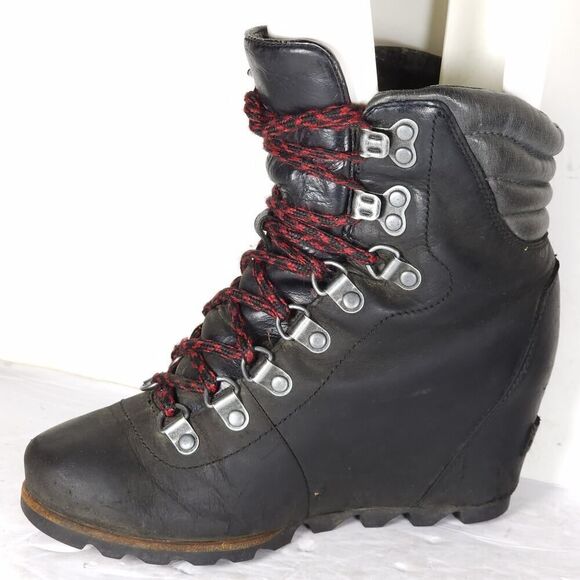 Sorel Women’s Conquest US 6 Black Leather Waterproof Wedge Ankle Winter Boots - Picture 5 of 16